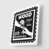 Horloge Carrée 5e anniversaire du Mariage tenant la main bois (Angle)