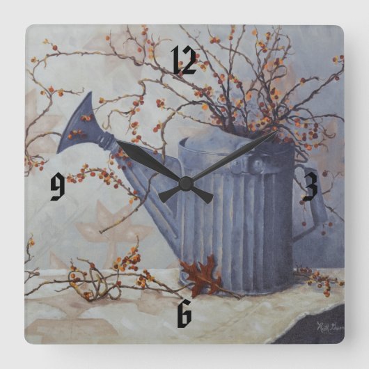 Horloge Carrée 6033 Bittersweet in Watering Can on Quilt Clock (Recto)