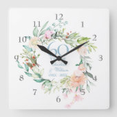 Horloge Carrée 60e / 75e anniversaire de Mariage Roses Garland (Recto)