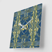 Horloge Carrée 60e anniversaire Art Déco Gold Blue Great Gatsby (Angle)