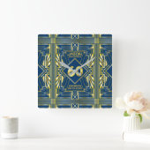 Horloge Carrée 60e anniversaire Art Déco Gold Blue Great Gatsby (Maison)