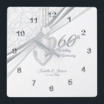 Horloge Carrée 60e anniversaire de Mariage de diamant Keepsaké<br><div class="desc">🥇 UN DESIGN D'ART ORIGINAL DE DROIT D'AUTEUR DE Donna Siegrist SEULEMENT DISPONIBLE SUR ZAZZLE! Personnalisez l'horloge. 60e anniversaire du Mariage de diamant Keepsaké. Remarque : Toutes les zones de modèle n'ont pas besoin d'être modifiées. 📌 Si vous avez besoin d'une personnalisation plus poussée, cliquez sur le bouton "Cliquez pour...</div>