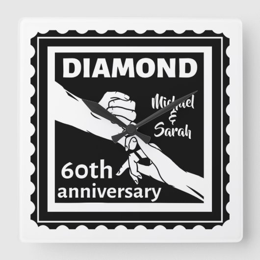 Horloge Carrée 60e anniversaire du mariage diamant traditionnel (Recto)
