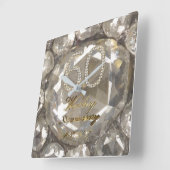 Horloge Carrée 60ème Anniversaire Diamond Mariage 2017 Élégant (Angle)