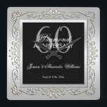 Horloge Carrée 60th Wedding Anniversary<br><div class="desc">Beautiful, glamorous trendy, moderne, romantique et sophisticated feminine design for couple's 60th wedding anniversary party events. Elegant et glamorous fabulous sixtieth anniversary. With a beautiful fancy swirly and shiny decoration border frame in stunning silver colors with a black replica underneath to give a great contrast tous printed on a glamorous...</div>