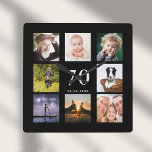 Horloge Carrée 70e anniversaire personnalisé photo collage famill<br><div class="desc">Une horloge murale en cadeau pour un 70ème anniversaire pour un gars,  célébrant sa vie avec un collage de 8 de vos propres photos. Personnalisez et ajoutez l'âge de 70 ans et une date. Date de naissance ou date d'anniversaire. Lettres de couleur blanche. Arrière - plan noir.</div>
