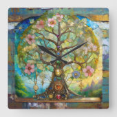 Horloge Carrée 7 Chakra Fleurissant Arbre De Vie (Recto)