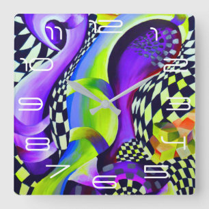 Horloge Carrée 80 s Art Deco Geometric Pattern