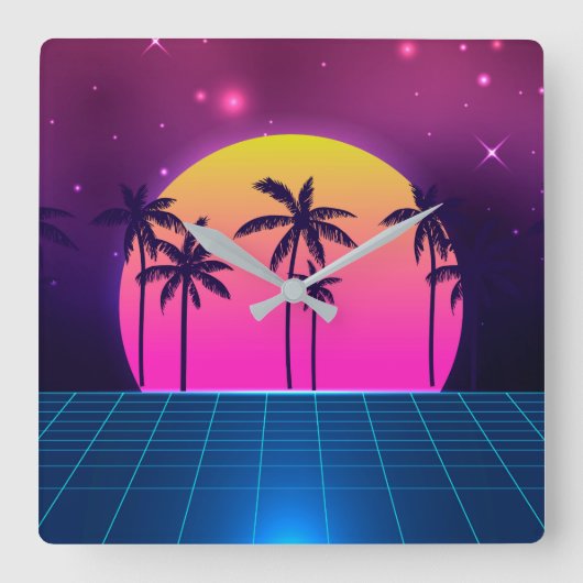 Horloge Carrée 80's Style Retro Futuristic Wall Clock (Recto)