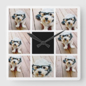 Horloge Carrée 8 Collage photo - avec couleur accent noir (Recto)