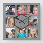 Horloge Carrée 8 Photo Collage Gray Square Wall Clock (Recto)