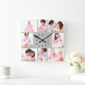 Horloge Carrée 8 Sections Family Photo in Gray Frame (Maison)