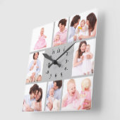Horloge Carrée 8 Sections Family Photo in Gray Frame (Angle)