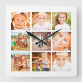 Horloge Carrée 9 Famille Photo Collage Blanc (Recto)