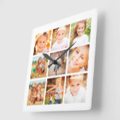 Horloge Carrée 9 Famille Photo Collage Blanc (Angle)