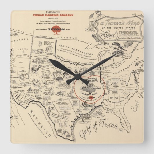 Horloge Carrée A Texan's Map of the United States (Recto)