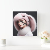 Horloge Carrée A woman wearing a rabbit hat (Maison)