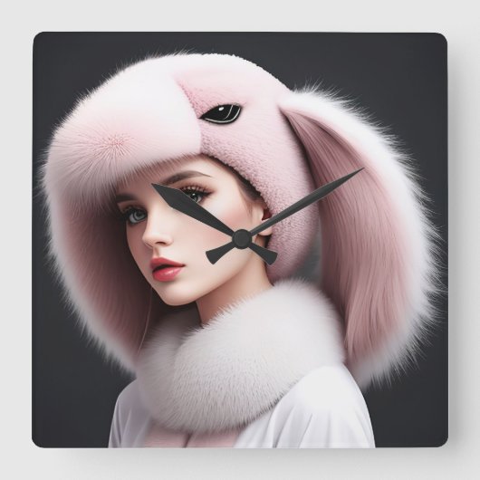 Horloge Carrée A woman wearing a rabbit hat (Recto)