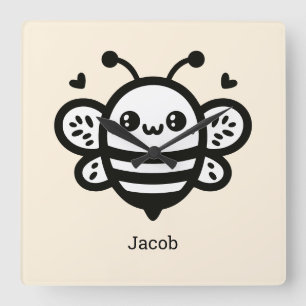 Horloge Carrée Abeille de miel doux - Kawaii Nursery Line Art