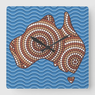 Horloge Carrée Aboriginal Australia dot painting