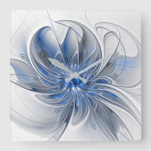 Horloge Carrée Abstract Blue Gray Watercolor Fractal Art Flower (Recto)