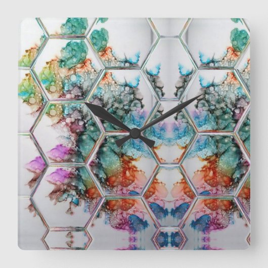 Horloge Carrée Abstract Colorful alcohol ink art  (Recto)
