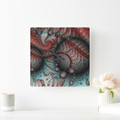 Horloge Carrée Abstract Fantasy Fractal Art Balls Brown Blue (Maison)