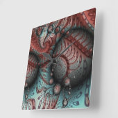 Horloge Carrée Abstract Fantasy Fractal Art Balls Brown Blue (Angle)