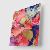 Horloge Carrée Abstract Gold Red Blue (Angle)