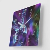 Horloge Carrée Abstract Neon Blue Purple Butterfly Fractal Art (Angle)
