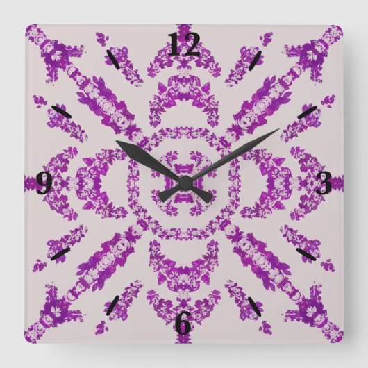 Horloge Carrée Abstract Purple Orchid Flower Design Pattern Art (Recto)
