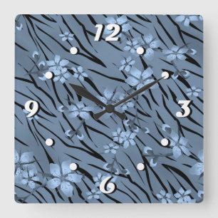 Horloge Carrée Abstract zebra tiger skin leather blooming flowers