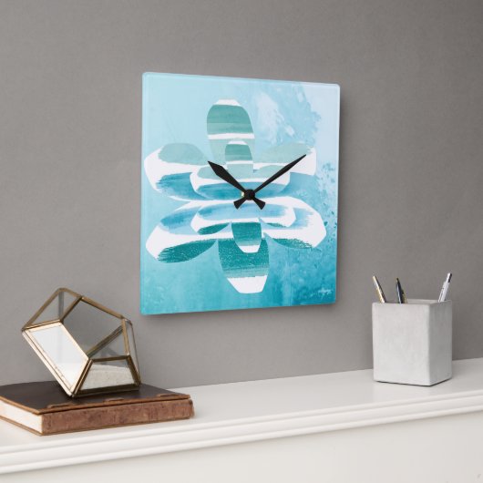 Horloge Carrée Abstract Zen Wall Clock – Blue Minimal Modern Home (Bureau)