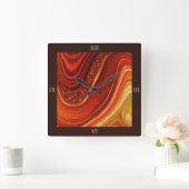 Horloge Carrée Abstrait Agate Hot Orange ID827 (Maison)