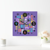 Horloge Carrée Abstrait Atomique Rétro Moderne de Milieu de Siècl (Maison)