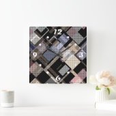 Horloge Carrée Abstrait, beige, noir, plaid (Maison)