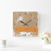Horloge Carrée Abstrait blanc orange moderne (Maison)
