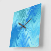 Horloge Carrée Abstrait Bleu Ondulé (Angle)