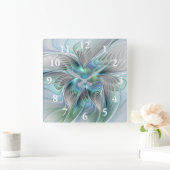 Horloge Carrée Abstrait Bleu Vert Papillon Imaginaire Fractal Art (Maison)