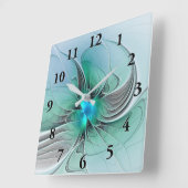 Horloge Carrée Abstrait De Bleu, Art Fractal Moderne (Angle)