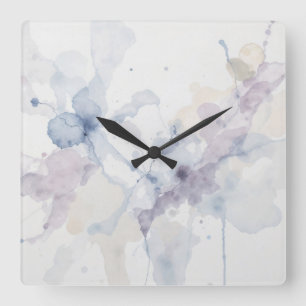 Horloge Carrée Abstrait éclaboussure d'encre fluide pastel bleu e