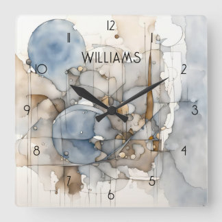 Horloge Carrée Abstrait Expressionniste Gris Beige Personnalisé