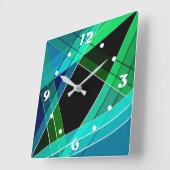 Horloge Carrée Abstrait, géométrique, vert, bleu, noir (Angle)
