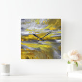 Horloge Carrée Abstrait gris jaune (Maison)