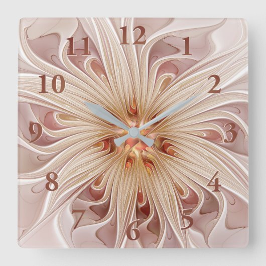 Horloge Carrée Abstrait Moderne Peach Pastel Flower Fractal Art (Recto)