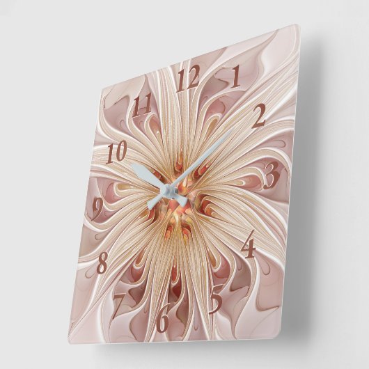 Horloge Carrée Abstrait Moderne Peach Pastel Flower Fractal Art (Angle)