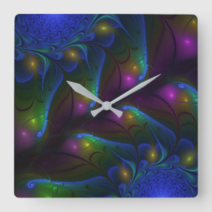 Horloge Carrée Abstrait Moderne Trippy Fractal Lumineux Coloré