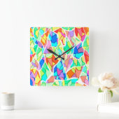 Horloge Carrée Abstrait multicolore (Maison)