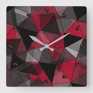 Horloge Carrée Abstrait, noir et rouge, triangle, géométrique, no