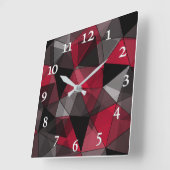 Horloge Carrée Abstrait Noir, rouge, gris géométrique. (Angle)
